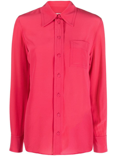 Lanvin Button-down Silk Shirt With Long Sleeves In Watermelon
