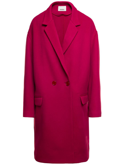 Shop Isabel Marant Pink Oversized Double-breasted Coat In Wool Blend Woman