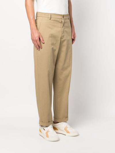 Shop Kenzo Straight-leg Cotton Trousers In Nude