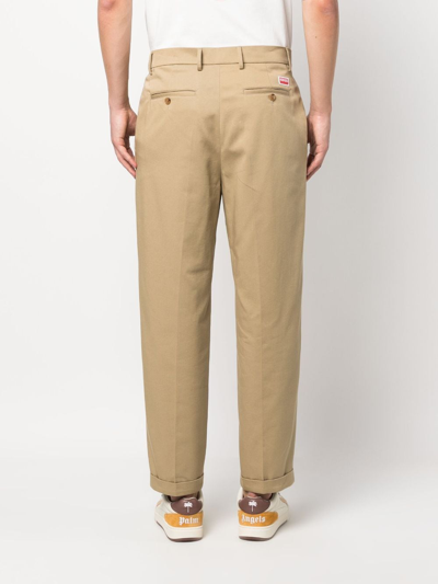 Shop Kenzo Straight-leg Cotton Trousers In Nude