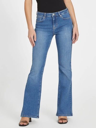 Shop Guess Factory Eco Sharona Mid-rise Flare Jeans In Multi