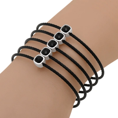 Shop Alor Stainless Steel And 18k White Gold Black Onyx Wide Black Cable Bracelet In Silver