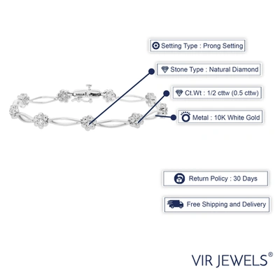 Vir Jewels 1/2 Cttw Si2-i1 Diamond Bracelet 10k White Gold Flower Shape Clover 6.5 Inch In Silver