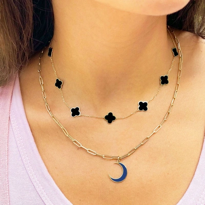 Shop The Lovery Small Onyx Clover Necklace In Black