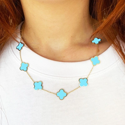 Shop The Lovery Large Turquoise Clover Necklace In Gold