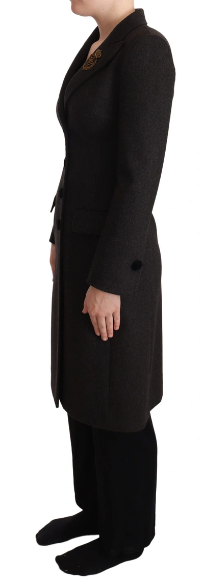 Shop Dolce & Gabbana Gray Wool Cashmere Coat Crest Applique Women's Jacket