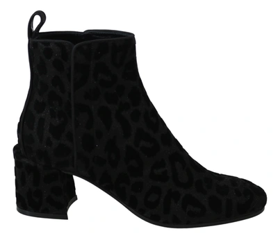 Shop Dolce & Gabbana Elegant Black Leopard Print Short Women's Boots