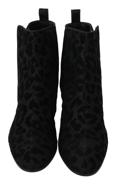 Dolce & Gabbana Black Leopard Short Boots Zipper Shoes In Black