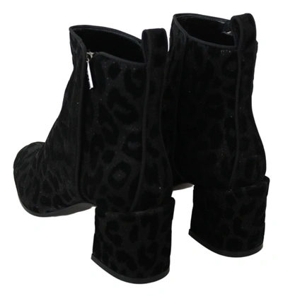 Shop Dolce & Gabbana Elegant Black Leopard Print Short Women's Boots