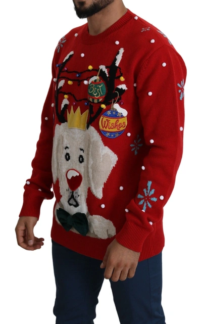Dolce & Gabbana Red Christmas Dog Pullover Cashmere Sweater In Red