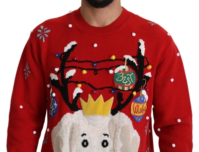 Dolce & Gabbana Red Christmas Dog Pullover Cashmere Sweater In Red