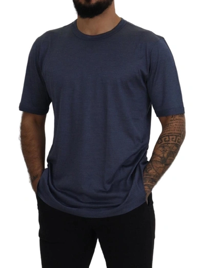 Shop Dolce & Gabbana Blue Silk Crewneck Pullover Top Men's T-shirt