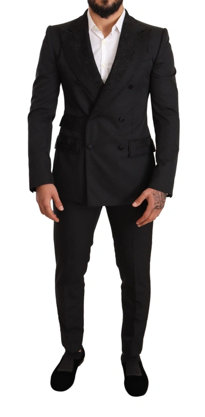 Shop Dolce & Gabbana Black Brocade 2 Piece Set Polyester Men's Suit