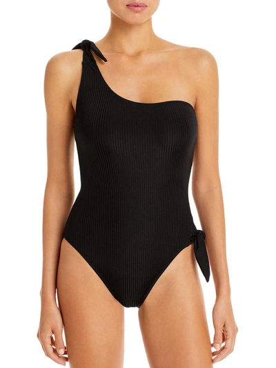 Shop Solid & Striped Womens Ribbed Asymmetric One-piece Swimsuit In Black