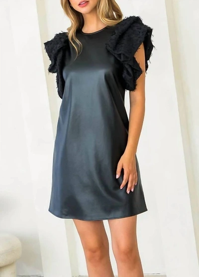 Shop Thml Leather Puff Flutter Sleeve Dress In Black