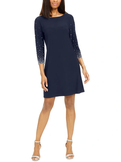 Shop Msk Womens Knit Embellished Sheath Dress In Blue