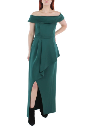 Shop Xscape Womens Off-the-shoulder Asymmetrical Evening Dress In Green