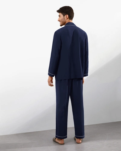 Shop Lilysilk Men's Silk Pajamas Set With Lapel Collar In Blue