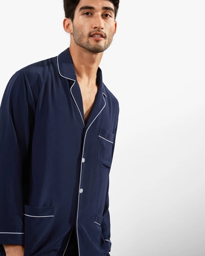 Shop Lilysilk Men's Silk Pajamas Set With Lapel Collar In Blue