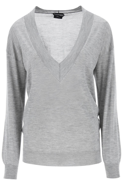 Shop Tom Ford Sweater In Cashmere And Silk In Grey Melange (grey)