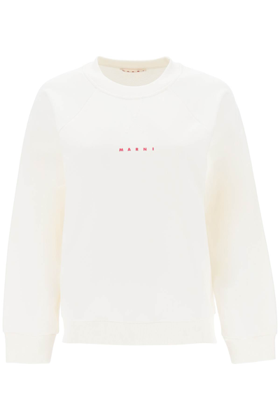 Shop Marni Crew-neck Sweatshirt With Logo Print In Natural White (white)
