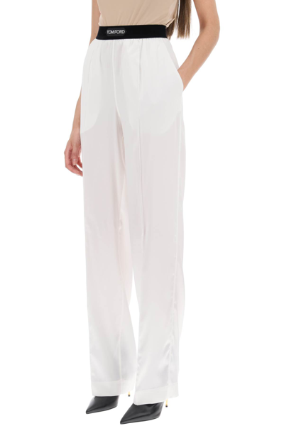 Shop Tom Ford Palazzo Pants In Silk Satin In White (white)