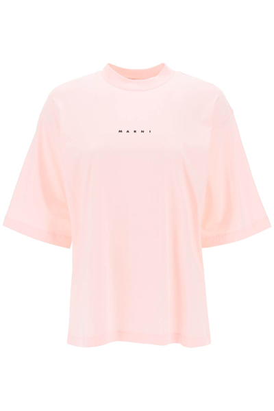 Shop Marni T-shirt With Logo Print In Pink Gummy (pink)