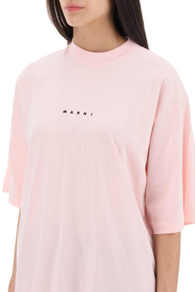 Shop Marni T-shirt With Logo Print In Pink Gummy (pink)