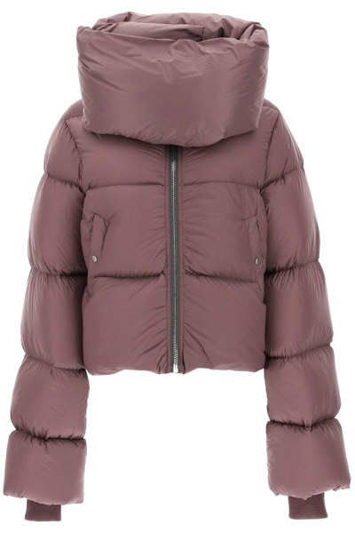 Shop Rick Owens Cropped Puffer Jacket With Maxi Funnel Neck In Amethyst (purple)