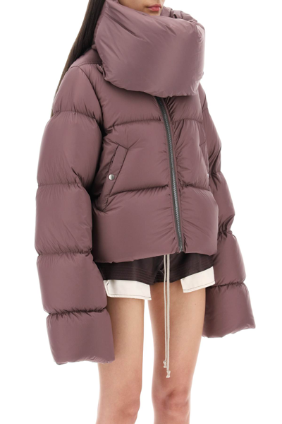 Shop Rick Owens Cropped Puffer Jacket With Maxi Funnel Neck In Amethyst (purple)