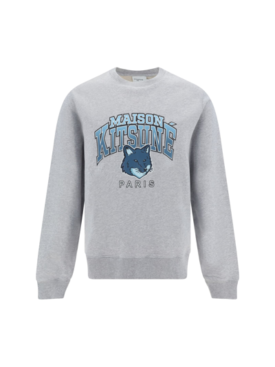 Shop Maison Kitsuné Campus Fox Sweatshirt In Light Grey Melange