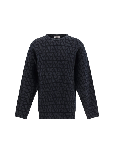 Shop Valentino Sweater In St Toile Iconograph Antracite/nero
