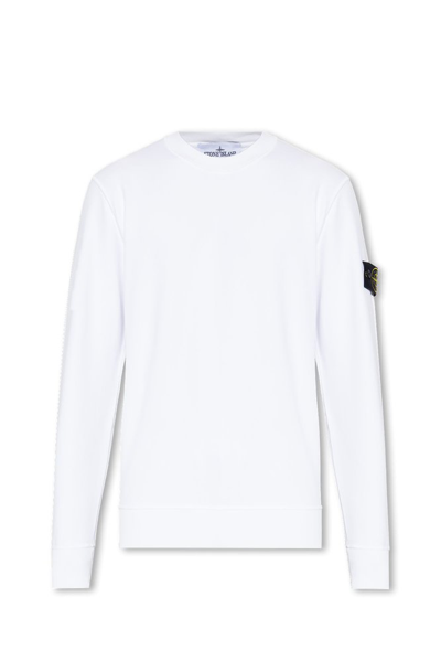 Shop Stone Island Logo Patch Crewneck Sweatshirt In White