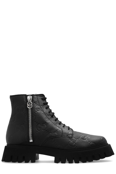 Shop Gucci Gg Zip Detailed Ankle Boots In Black