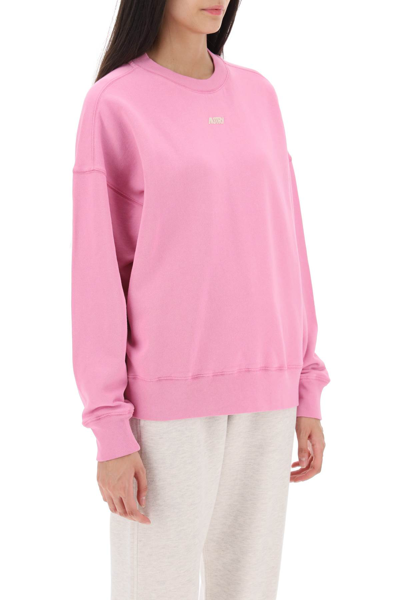 Shop Autry Crew-neck Sweatshirt With Logo Print In Mauve (pink)