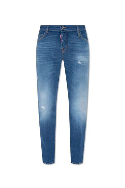 Shop Dsquared2 Tapered Leg Distressed Jeans In Blue