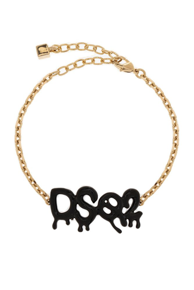 Shop Dsquared2 Logo Plaque Chain Bracelet In Gold