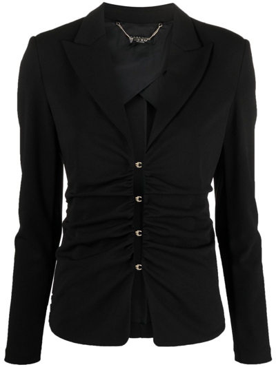 Shop Liu •jo Gathering-detail Stretch Jacket In Black