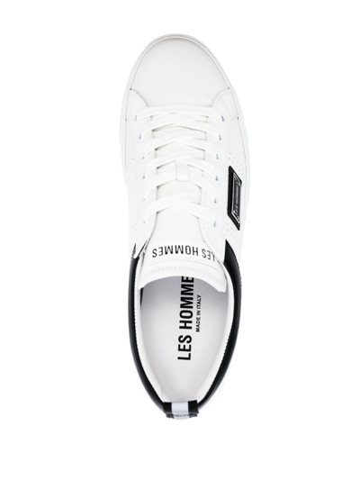 Shop Les Hommes Logo-patch Leather Sneakers In White