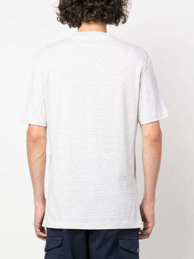 Shop Brunello Cucinelli Cotton-linen Striped T-shirt In White