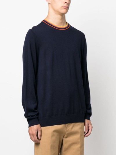 Shop Paul Smith Contrasting-collar Wool Jumper In Blue