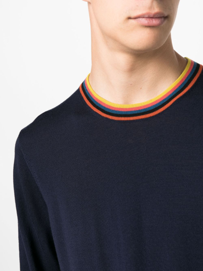 Shop Paul Smith Contrasting-collar Wool Jumper In Blue