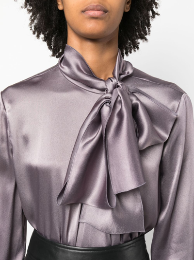 Shop Alberta Ferretti Satin-finish Tie-strap Shirt In Purple