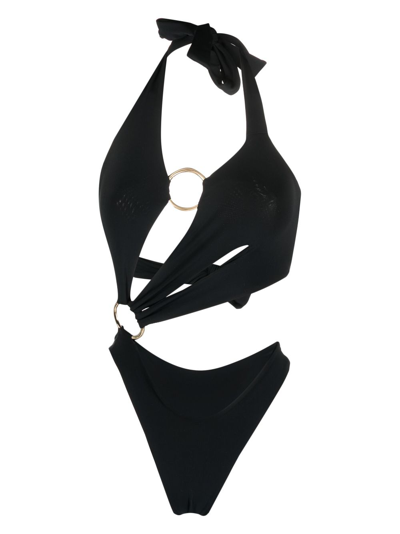 Shop Louisa Ballou Asymmetrical Strapless Swimsuit In Black