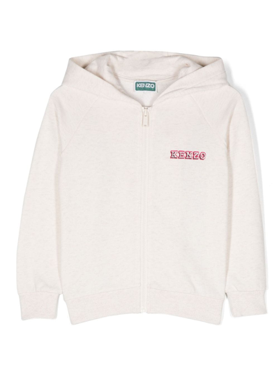 Shop Kenzo Logo-print Zipped Cotton Cardigan In Neutrals