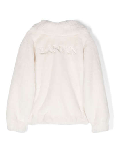 Shop Lanvin Enfant Faux Shearling Spread-collar Jacket In Neutrals