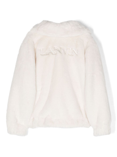 Lanvin Enfant Faux Shearling Spread-collar Jacket In Neutrals