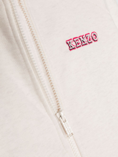 Shop Kenzo Logo-print Zipped Cotton Cardigan In Neutrals