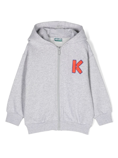 Shop Kenzo Logo-embroidery Zip-up Hoodie In Grey