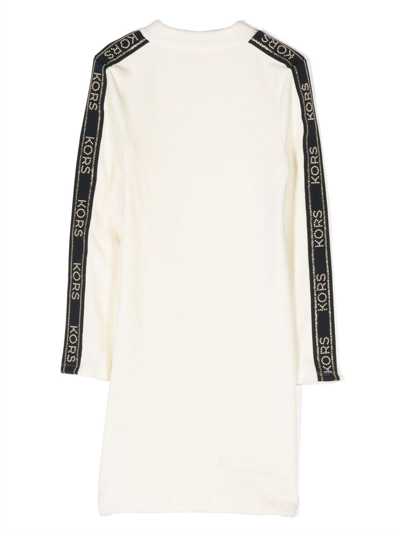 Shop Michael Kors Logo-embellished Velvet Dress In Neutrals